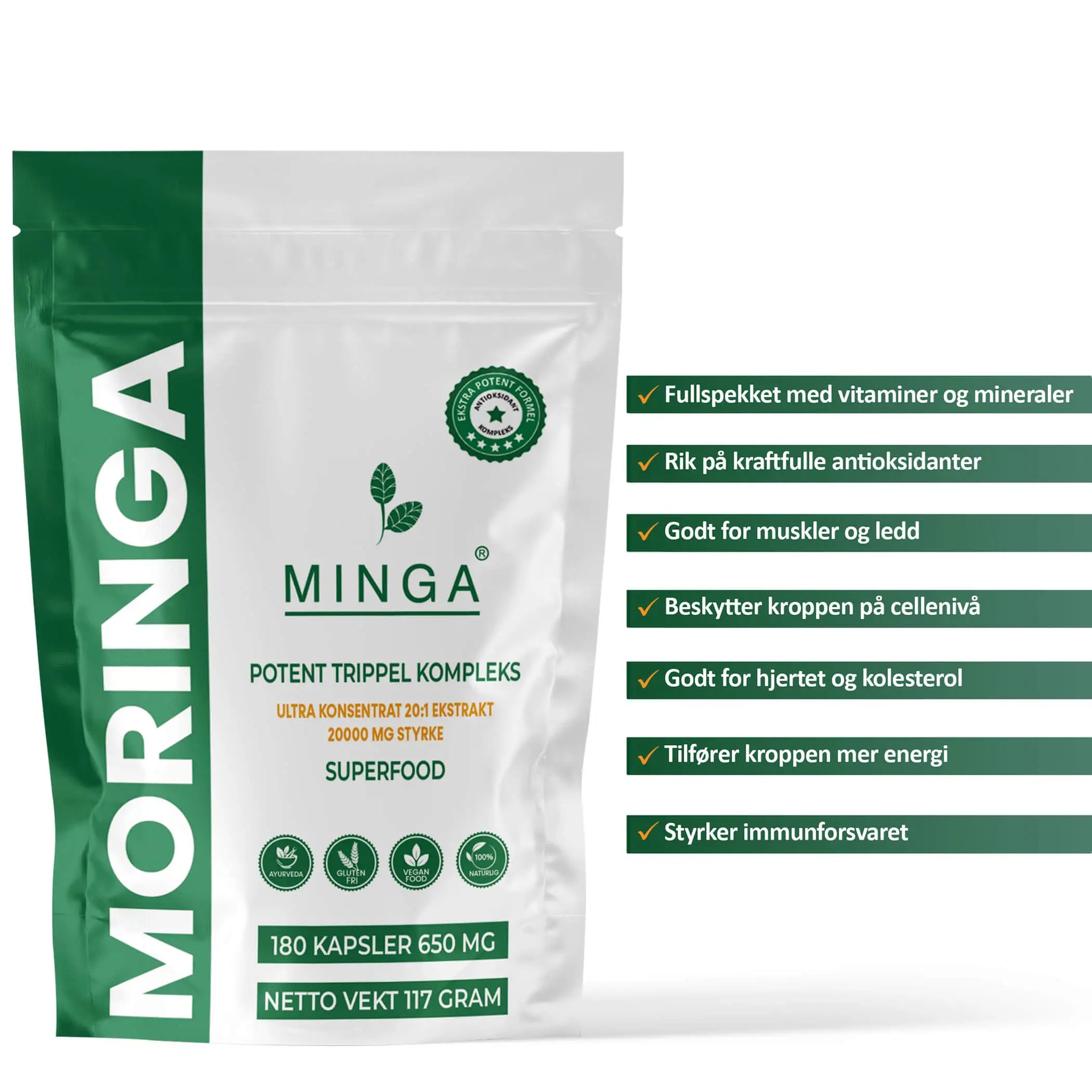 Moringa Capsules – Extra Potent Formula – 3 Month Supply - 180 Capsules 650 mg